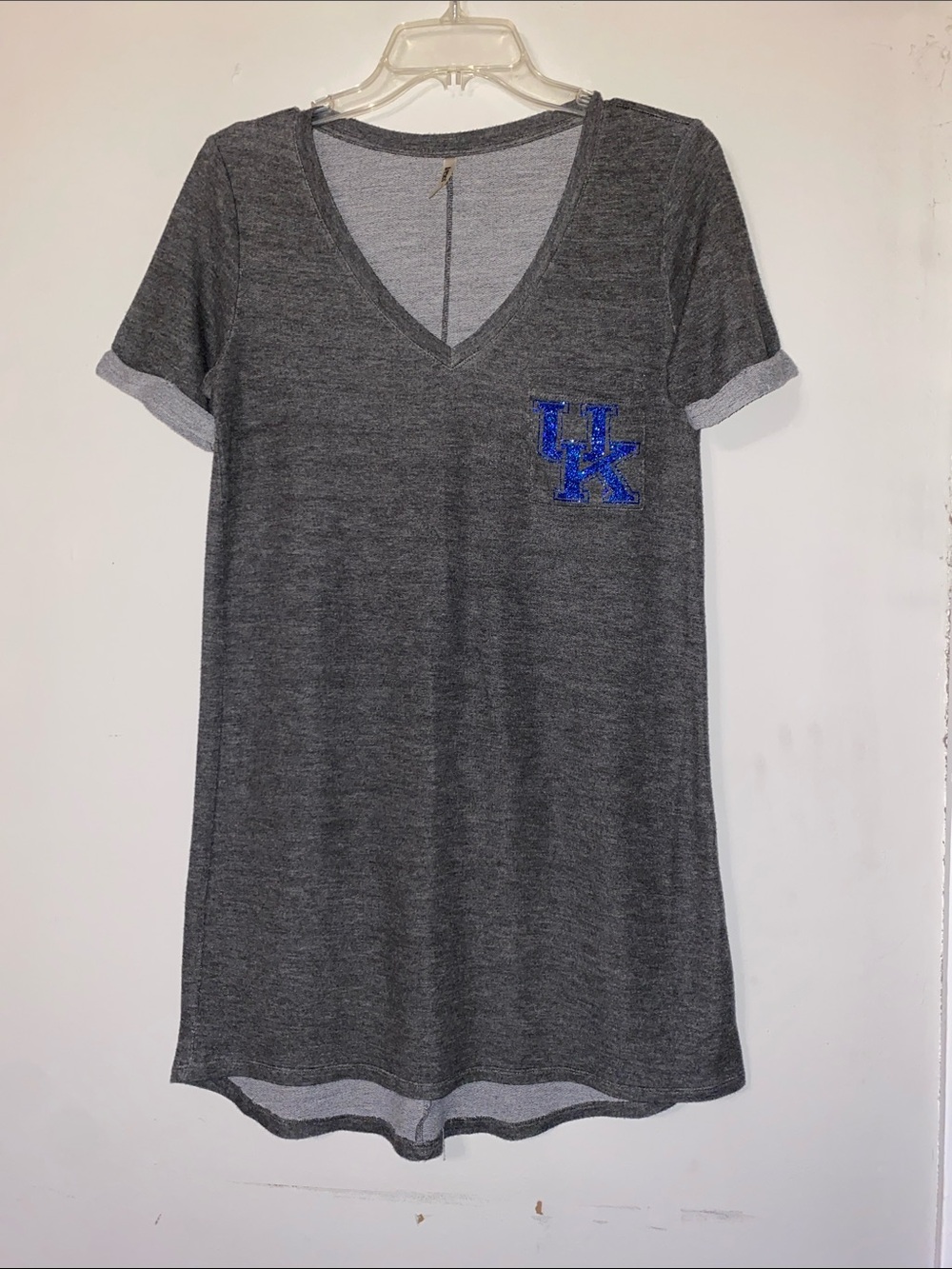 Tresics Gray V-Neck Mini Dress with Blue UK Logo
